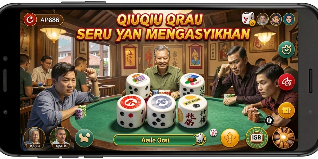 Screenshot AP686 menampilkan aksi seru dalam permainan QiuQiu.