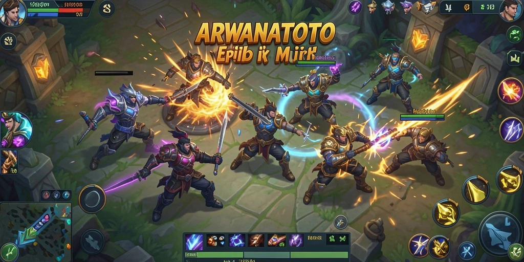 Tampilan gameplay ARWANATOTO yang menarik dan seru dalam pertarungan MOBA.