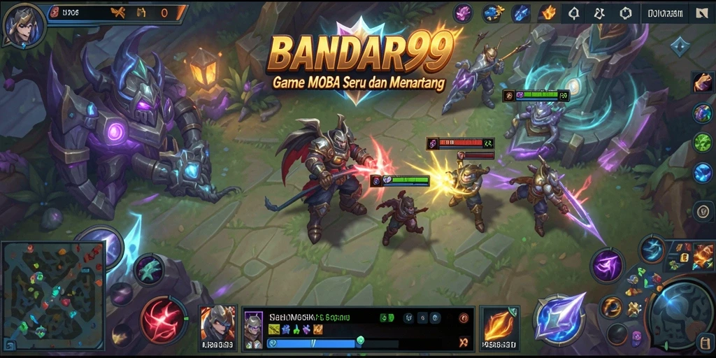 Tangkapan layar utama BANDAR99 yang menampilkan aksi gameplay MOBA yang seru.