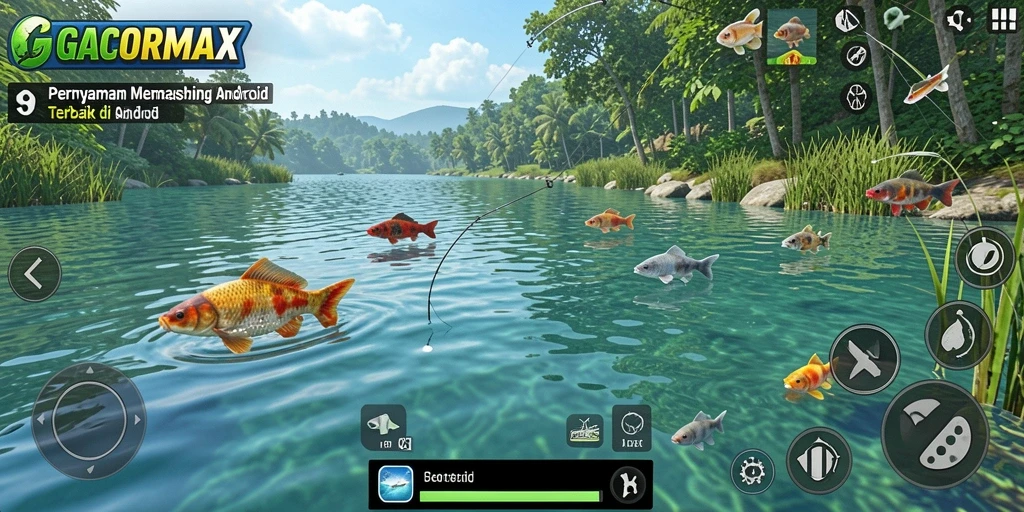 Screenshot gameplay GACORMAX dengan grafis memukau saat memancing.