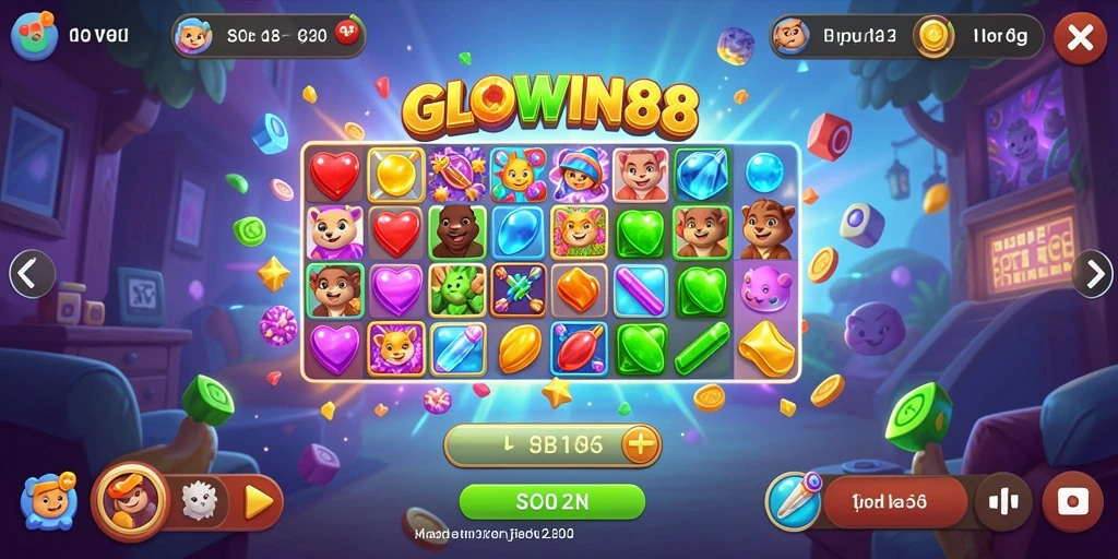 Tampilan gameplay seru di GLOWIN88 dengan kombinasi objek yang berwarna-warni.