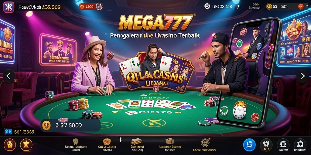 Tangkapan layar MEGA777 menampilkan dealer langsung dan gameplay yang mendebarkan.