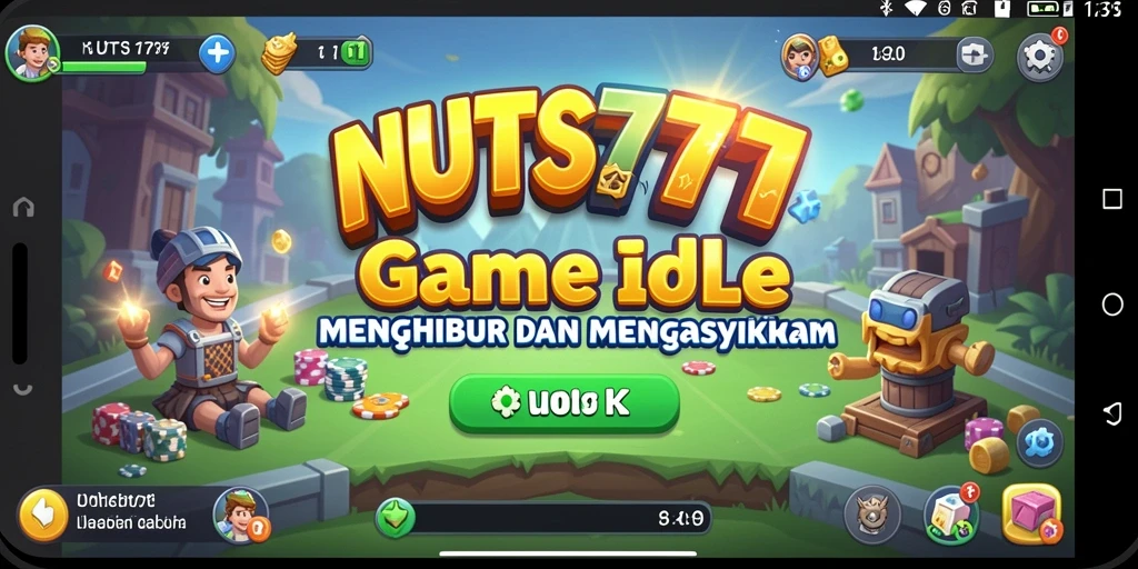 Screenshot NUTS777 menampilkan elemen gameplay Idle yang menarik.