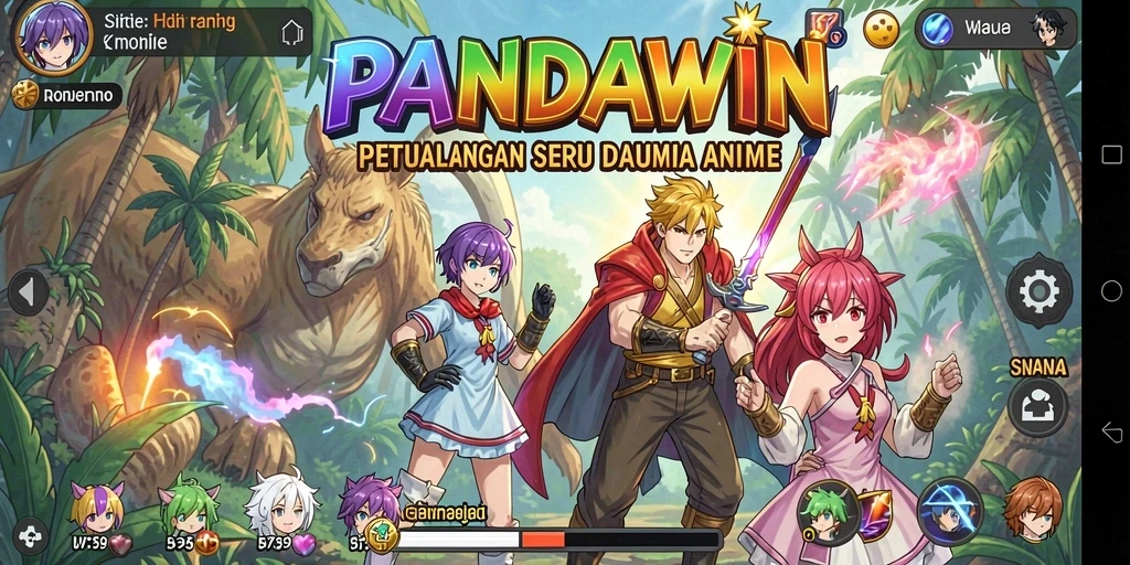 Tampilan gameplay menakjubkan dari <strong>PANDAWIN</strong> yang penuh aksi dan karakter anime.