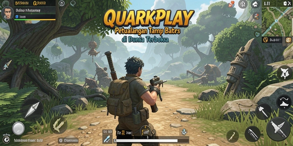 Tangkapan layar gameplay QUARKPLAY yang menunjukkan luasnya dunia terbuka.