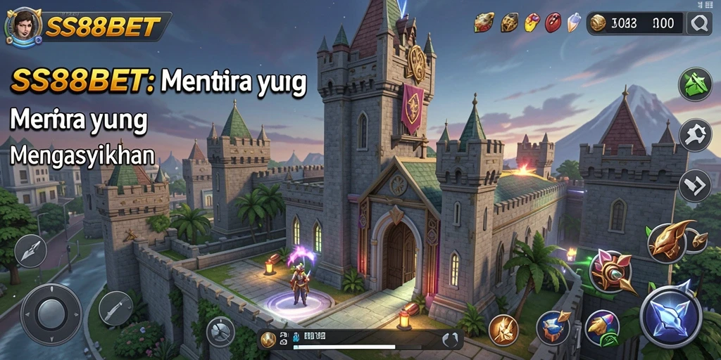 Tampilan gameplay mendebarkan di SS88BET dengan menara dan musuh beragam.